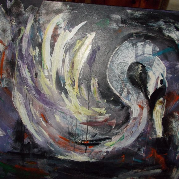 By Texas Artist Davila Other - Original High End "Swan Lake" acrylic painting 30"x40" by Texas Artist Davila